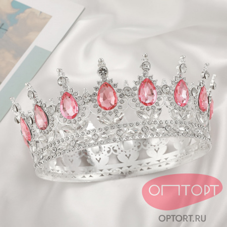 Корона на торт, серебро (15 см, Розовые камни)